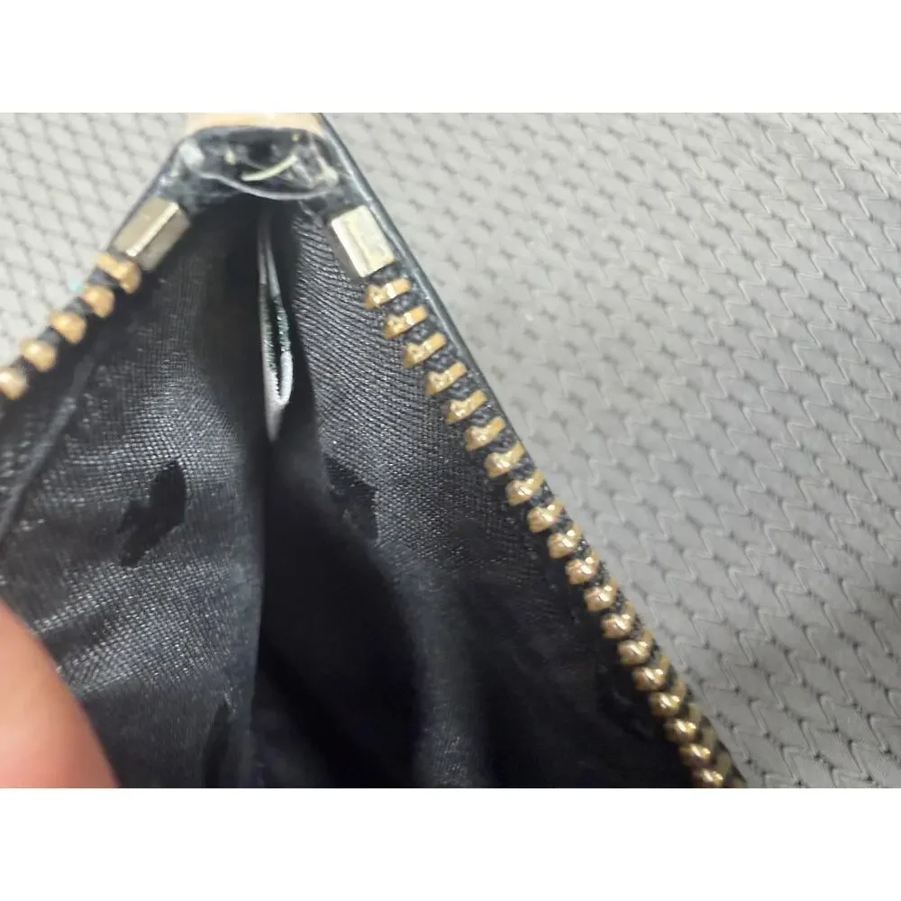 Kate Spade Wallet Womens One Size Beige Black Leather Zip Around Card Case
